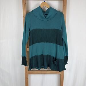 NWT Fenini Women's XS Tunic Dark Teal Cowl Neck Long Sleeve 100% Cotton NEW